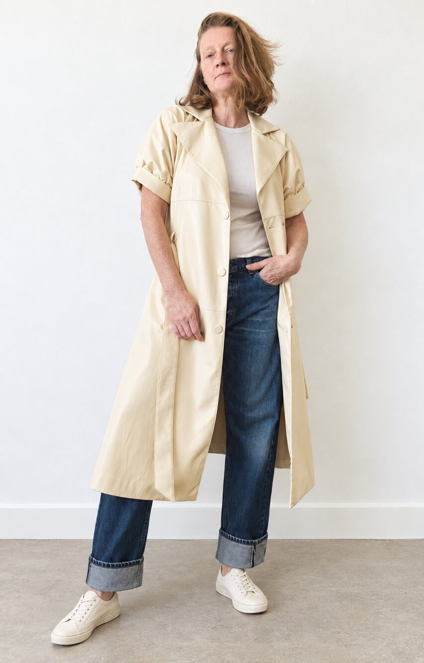 BOSS Womens Pleather Trench Dress/jacket in Cream Size 2 Boss Babe